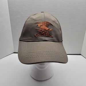 NRA Strapback Adjustable Adult Hat Cap Embroidered Eagle Logo Gray & Orange